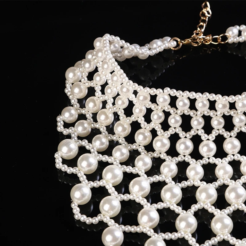 

Women Blouse Elegant Faux Pearl Necklace Collar Detachable Beaded False Collars Apparel DIY Craft