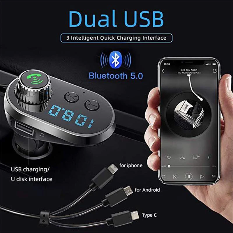 Автомобильный комплект Bluetooth 5 0 FM передатчик USB MP3-плеер В/а поддержка диска/Micro SD