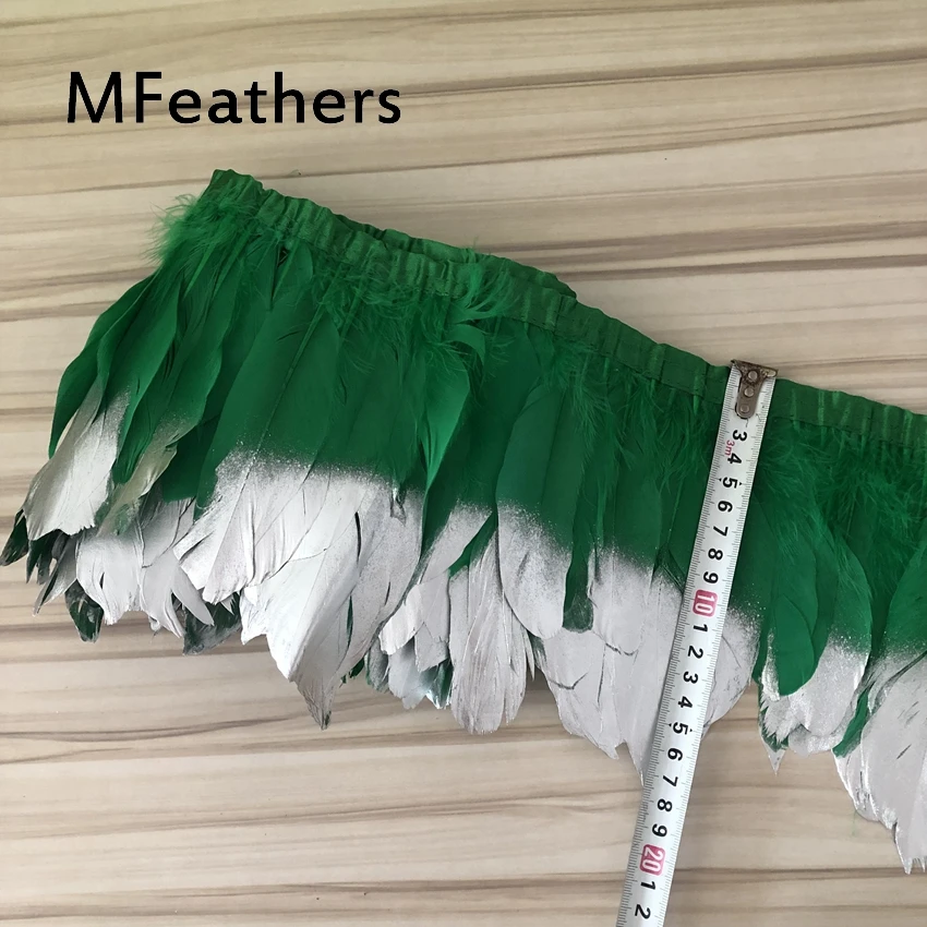 MFeathers 2Y серебро спрей перо планки 15-20 см Ширина темно-зеленое окрашенное гусиное