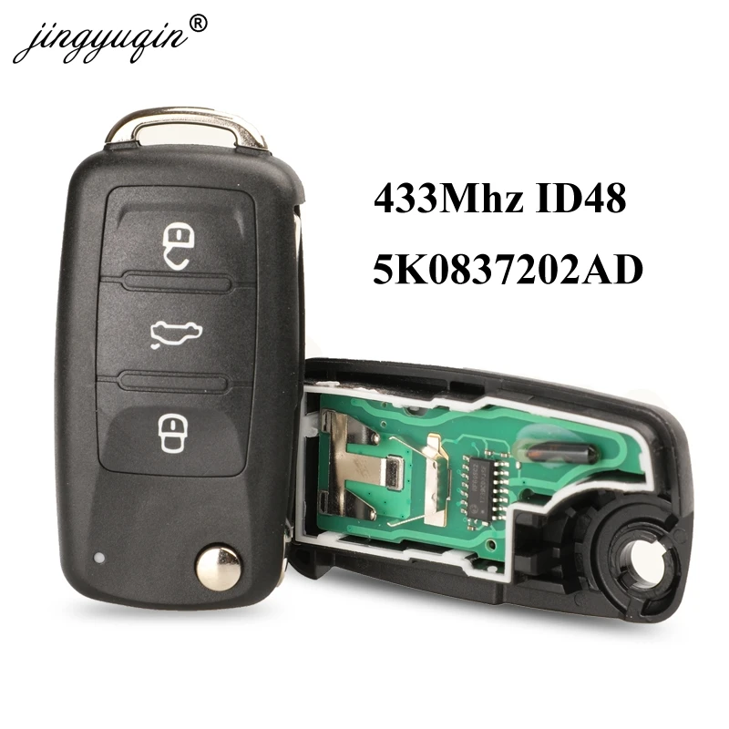 Пульт дистанционного управления jingyuqin 3BTN 434 МГц чип ID48 для VW Volkswagen GOLF PASSAT Tiguan Polo Jetta