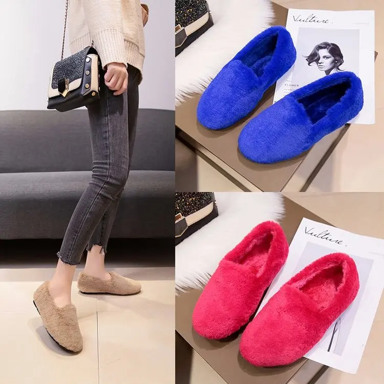 

Winter Women Shallow Flats Slip On Pink Mink Fur Espadrilles Warm Loafers White Furry Driving Shoes Autumn Black Moccasins
