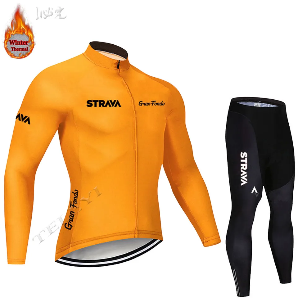 STRAVA зеленый флис мужской Велоспорт Джерси Набор велосипедный зимний Одежда для велоспорта Майо Ropa Ciclismo Invierno костюм - Color: 20