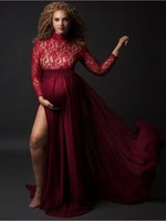 maternity side split lace dress pregnant women pregnancy gown maxi rompers 2 piece set photo shoot photography props clothing