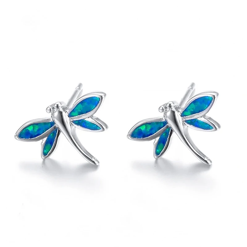 

Cute Dragonfly Animal Stud Earrings Fashion Blue Imitation Fire Opal Earrings For Women Jewelry Bohemian Statement Wedding Gift