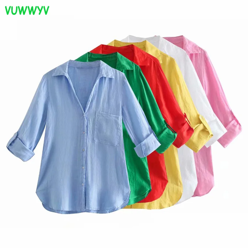 Женская рубашка на пуговицах VUWWYV Za белая розовая зеленая блузка с длинным