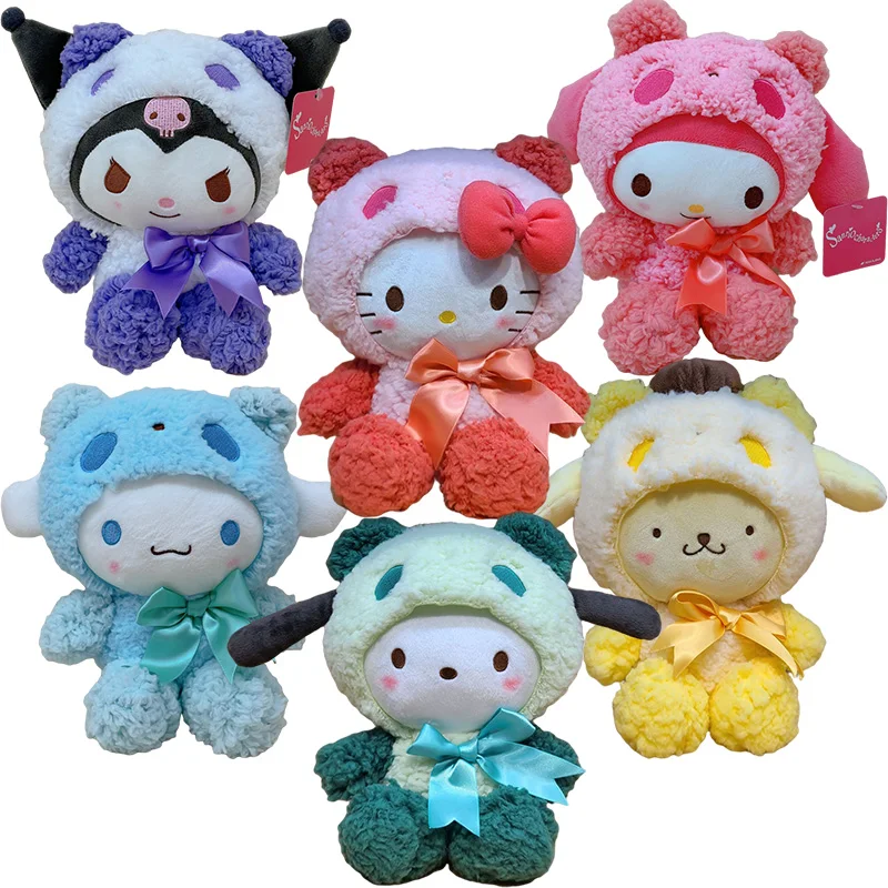 

23 см кавайная плюшевая кукла Sanrio Kitty Kuromi My Melody Cinnamoroll панда, превращенная кукла, милая детская плюшевая игрушка, подарок для девочки