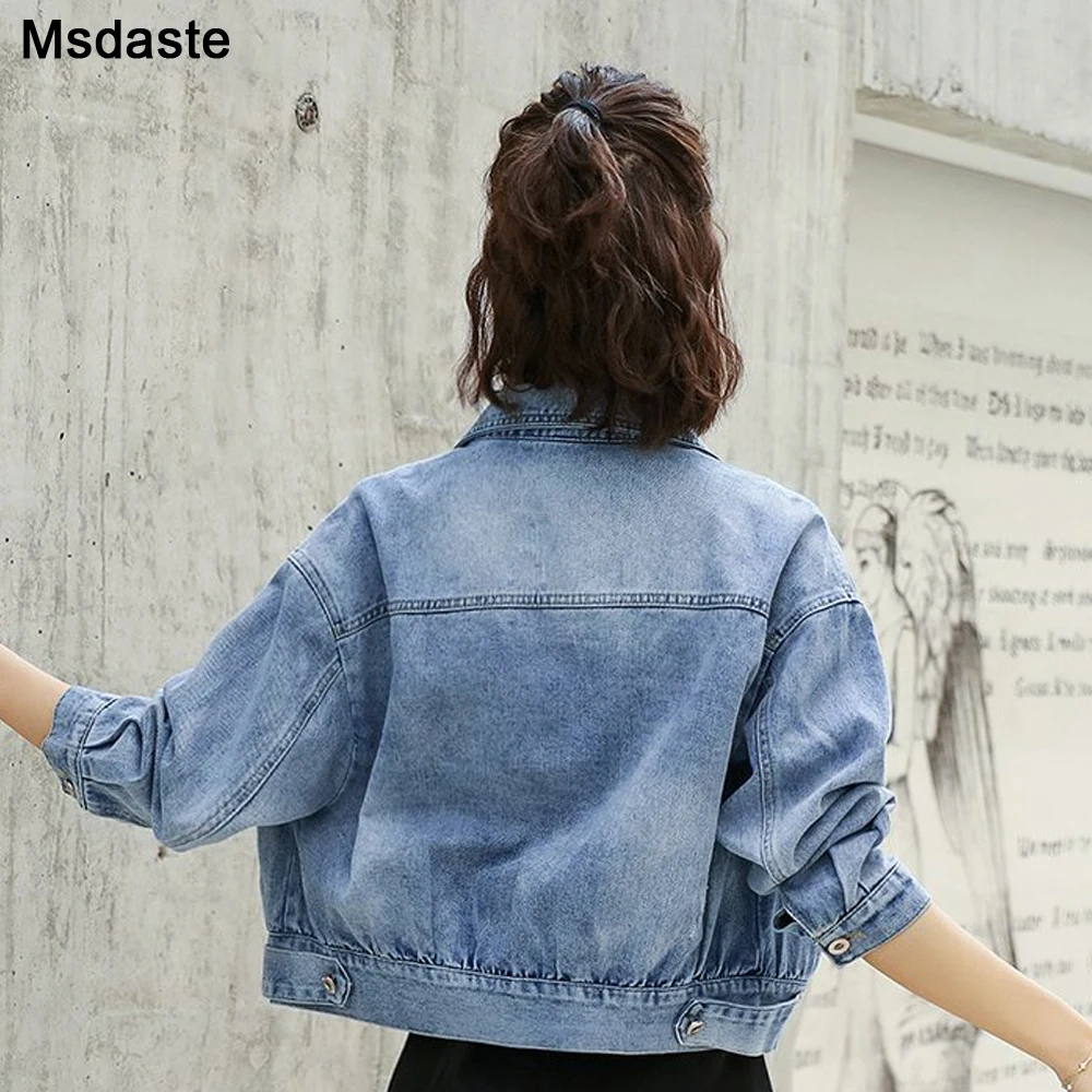 Женские джинсовые пальто джинсовая куртка короткая для девушек свободный крой в