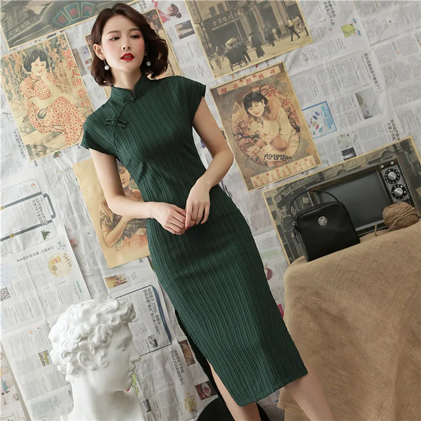 

Traditional Chinese Wedding Dresses for Women Oriental Elegant Classic Slim Cheongsam Cotton Linen Long QIpao Lady Banquet