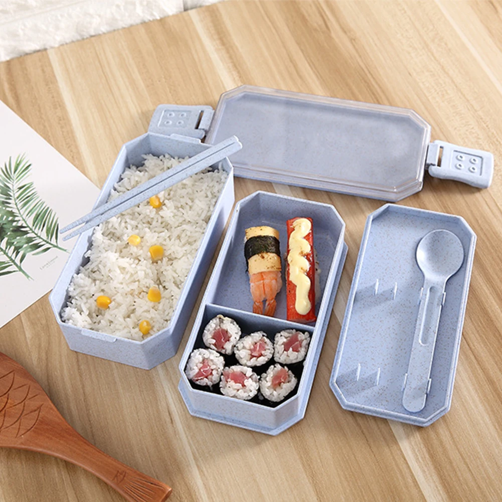 2Tier Portable Wheat Straw Kids Lunch Box for Kids Food Container Lunchbox Case Storage Organizer Bento Box Food Box Container
