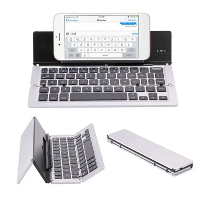 

Portable Mini Wireless Bluetooth Folding Keyboard Aluminum Alloy Foldable Rechargeable Travel Office Home Keypad