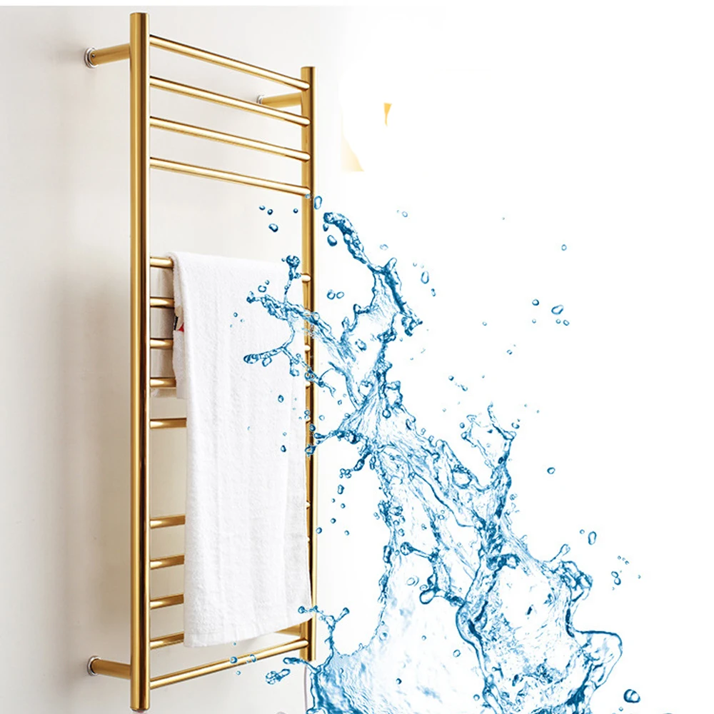 Bathroom 304 Stainless Steel Gold Heated Towel Warmer Waterproof Grade Ip56 Electric Heating Towel Rail Rack 162W 110V/220V