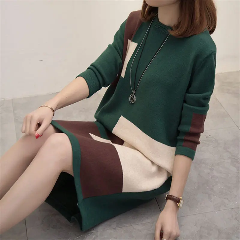 Женское платье свитер большого размера на осень и зиму Женский Повседневный