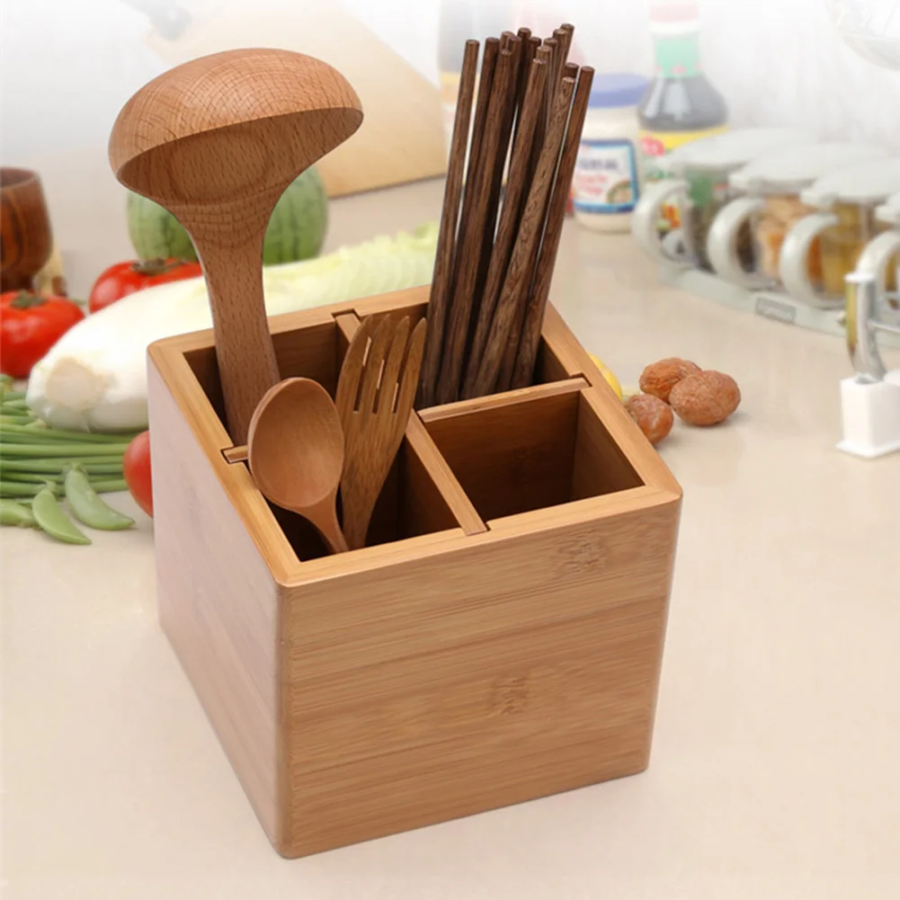

Bamboo Chopstick Organizer Fork Spoon Kitchen Storage Countertop Kitchen Storage Home Cutlery Container Flatware Utensil Holder