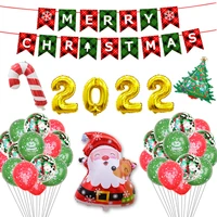 38pcs 2022 merry christmas balloons set santa claus cane christmas tree green red printed balloons christmas decoration supplies