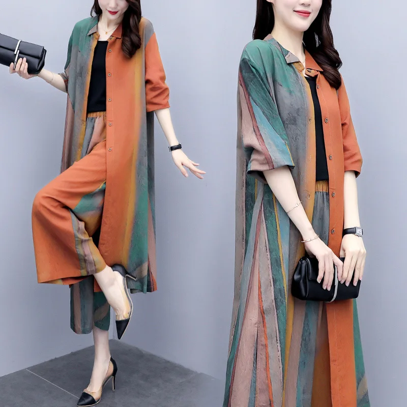 2021 new women's spring summer two-piece trousers shirt top wide-leg pants casual fashion suit female s120