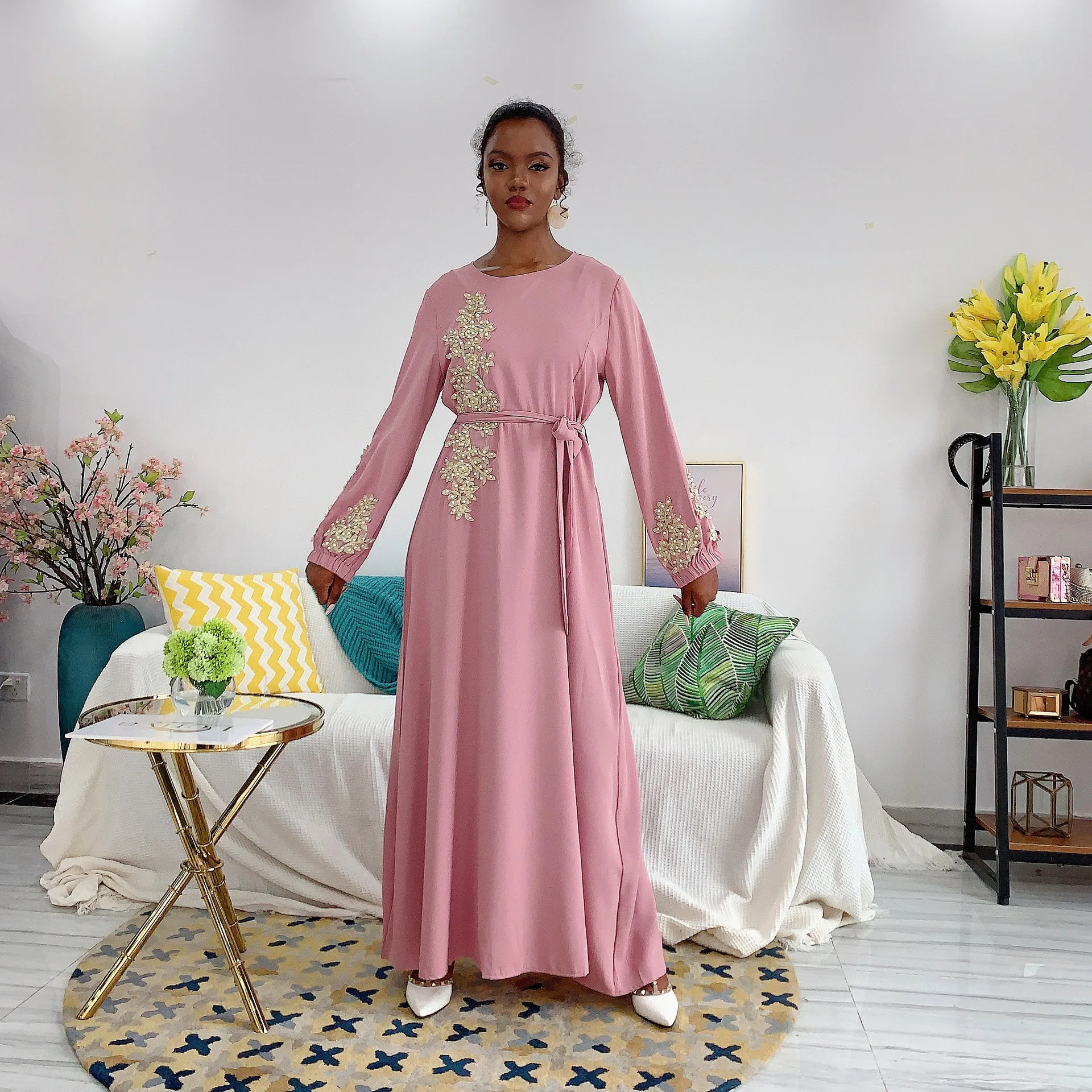 Платье ручной работы с бисером для мусульманских женщин длинное платье макси