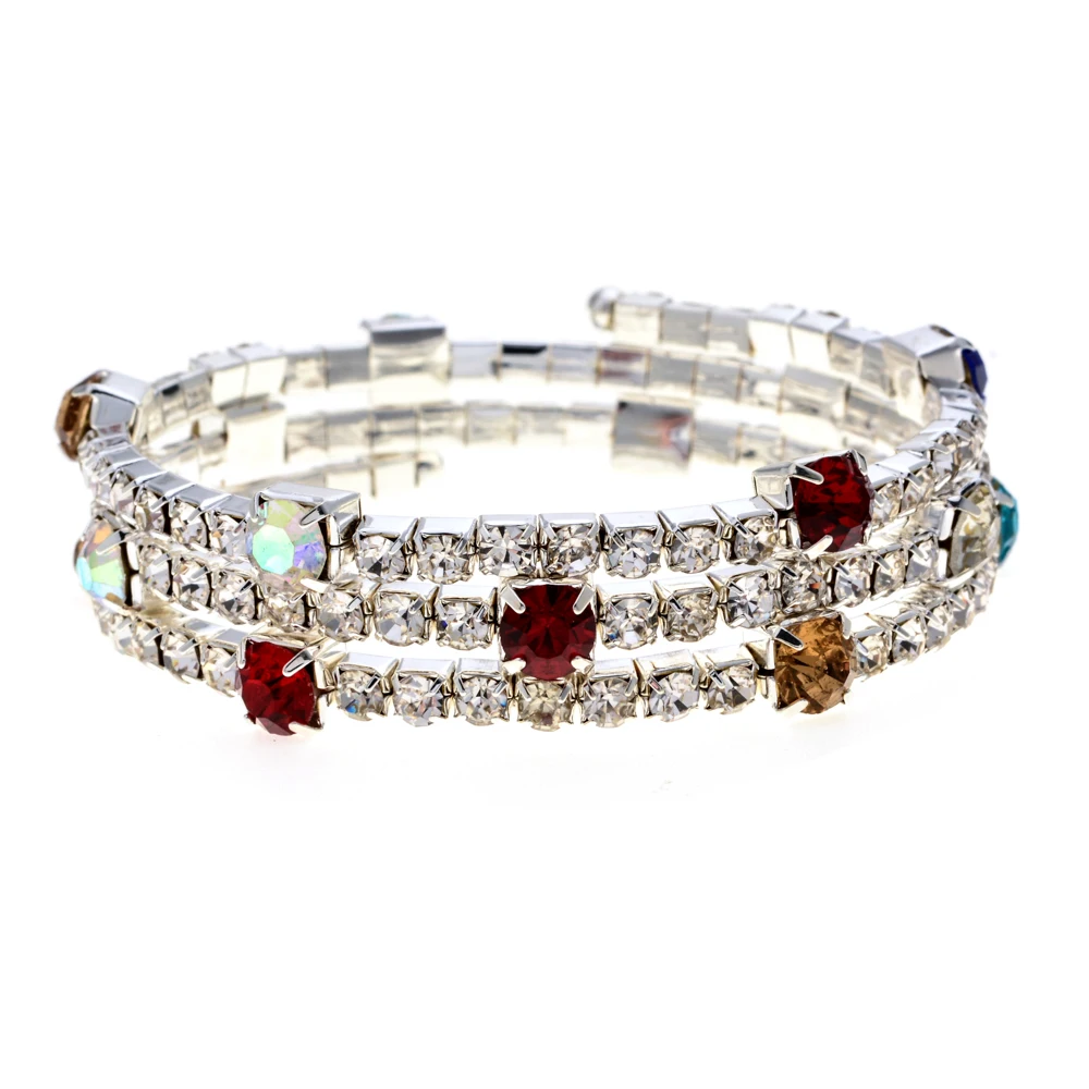 

12pcs/lot Multilayer Wide Silver color Crystal Bracelets&Bangles for Women Rhinestones Bracelet Open Cuff Wristband Jewelry