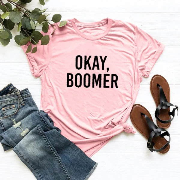 Женская хлопковая Футболка с круглым вырезом Ok Boomer белая свободная