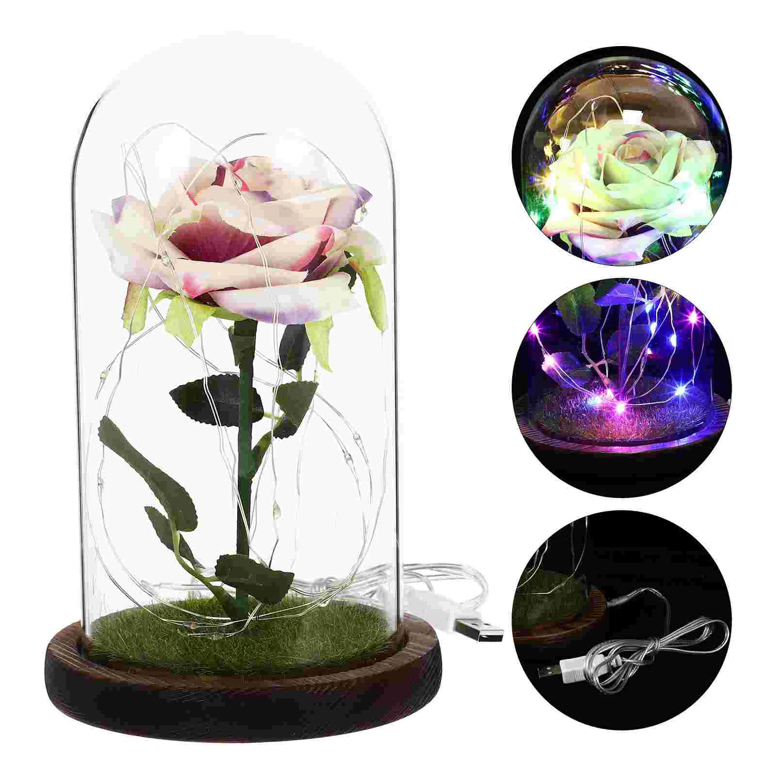 

1Pc Delicate Fake Rose Craft LED Lamp Desktop Ornament Luminous Rose Adornment
