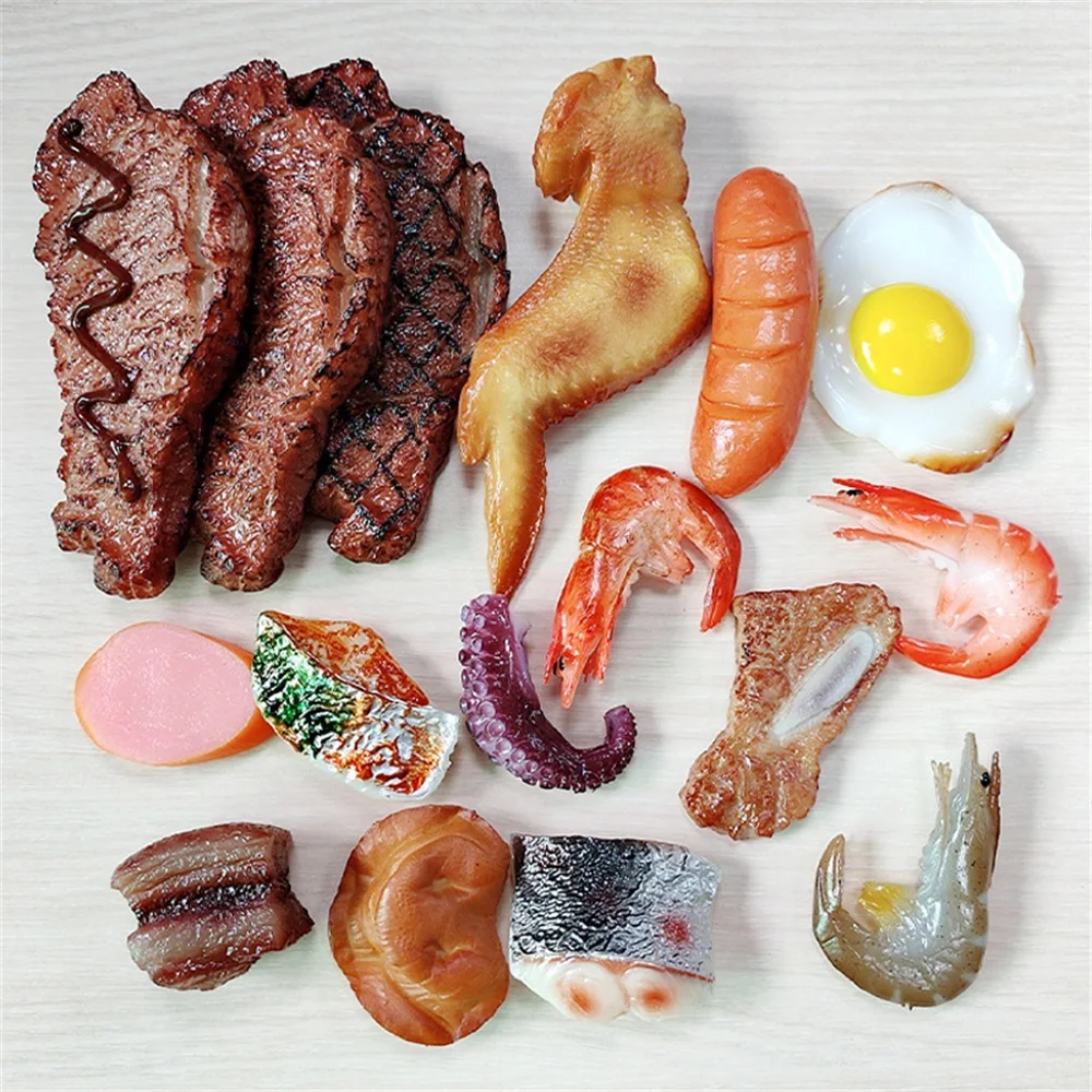 Simulation Fake Food Props Meat Balls Shrimp Green Pepper Agaric Kelp Scallop Refrigerator Magnetic Paste Kitchen Stickers 1PC | Дом и сад