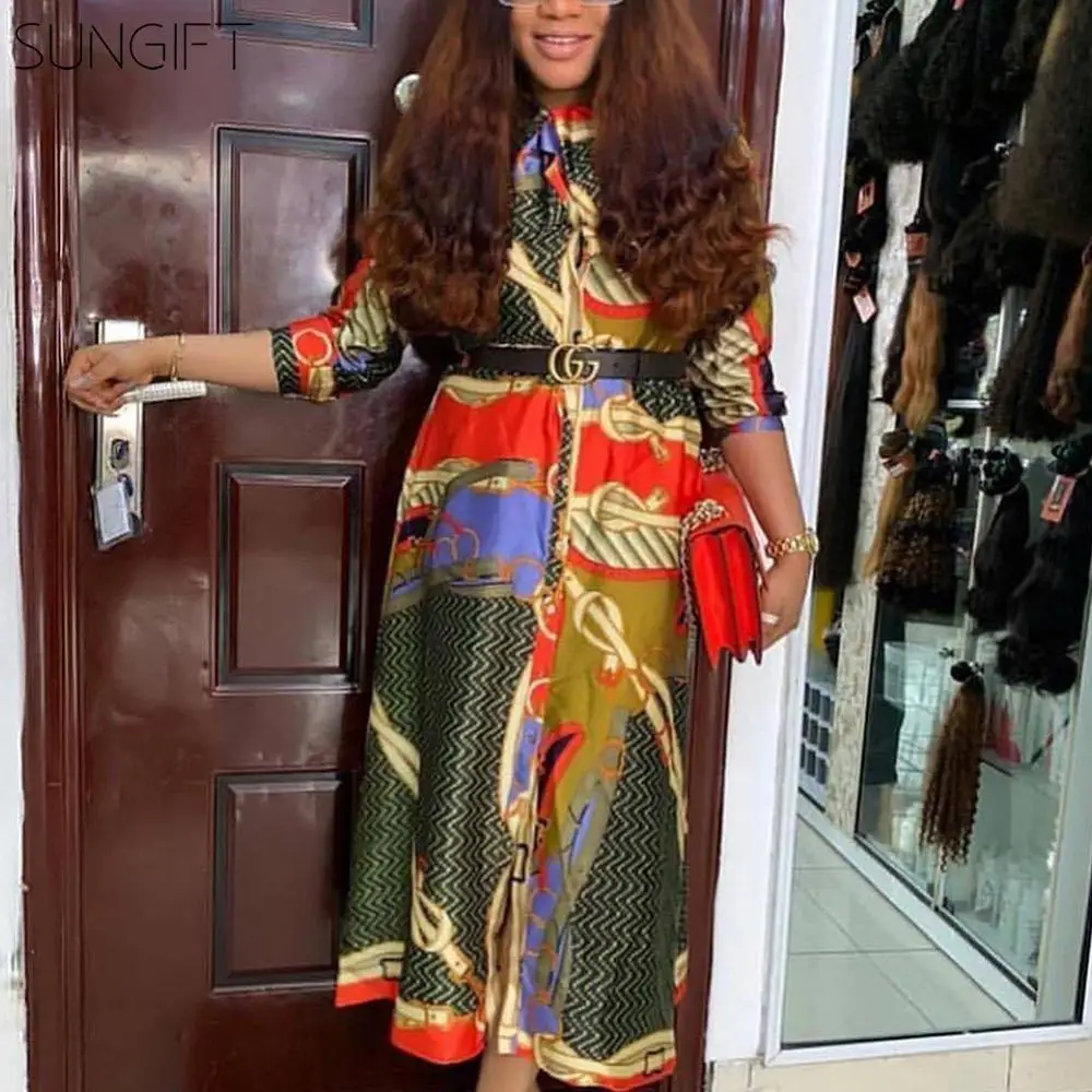 SUNGIFT Дашики африканские платья для женщин ариканский принт шелковистая атласная