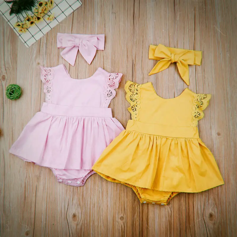 Новый брендовый Детский комбинезон для новорожденных девочек однотонный Летний