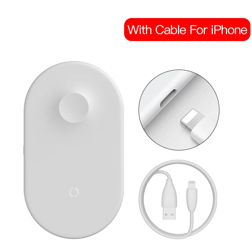 With iP Cable Baseus 10 Вт 2в1 Qi Беспроводное зарядное устройство для iPhone XS Max XR X samsung быстрая Беспроводная зарядная панель для iWatch 3 2 настольное зарядное устройство - Цвет: With iP Cable