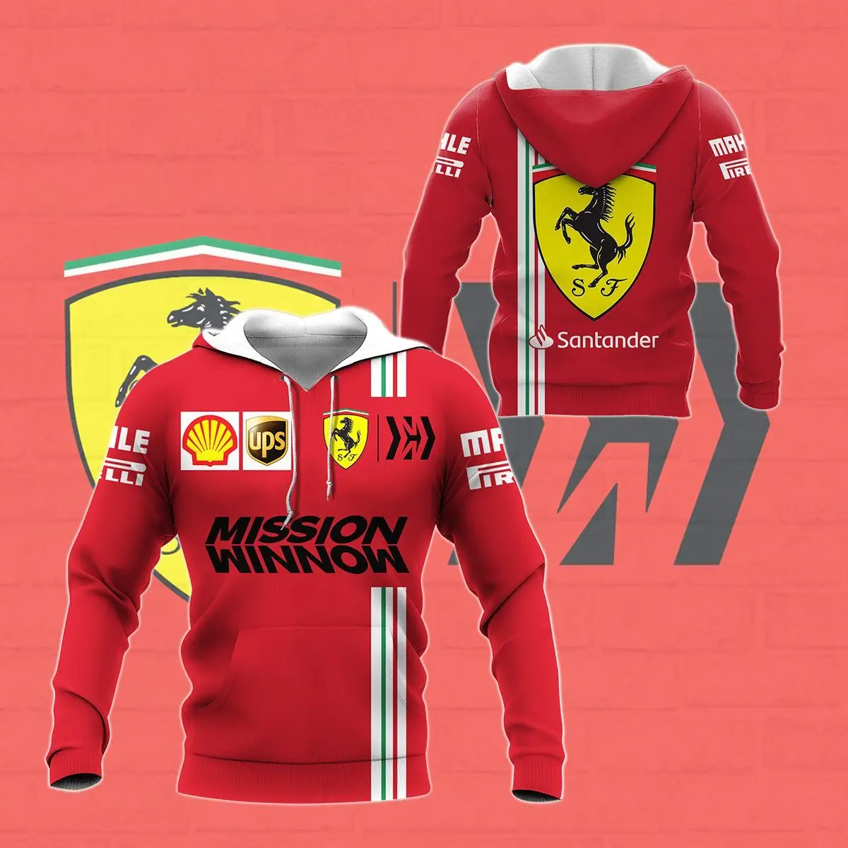 

Men's Women's 3D Italian Ferrari Logo Hoodie Fashion Casual Long Sleeve Loose Sweatshirt Spring and Autumn Street Pullover