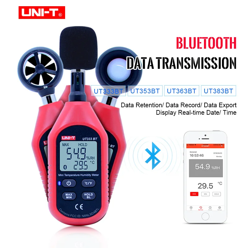 

UNI-T UT333BT UT353BT UT363BT UT383BT Digital Humidity Meter Mini Anemometer Light Meter LUX Digital Sound Meter