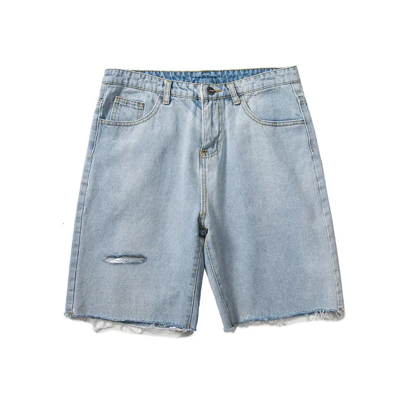 

Summer Ripped Denim Shorts Men's Fashion Retro Casual Hole Denim Shorts Men Streetwear Loose Hip-hop Straight Denim Shorts Mens