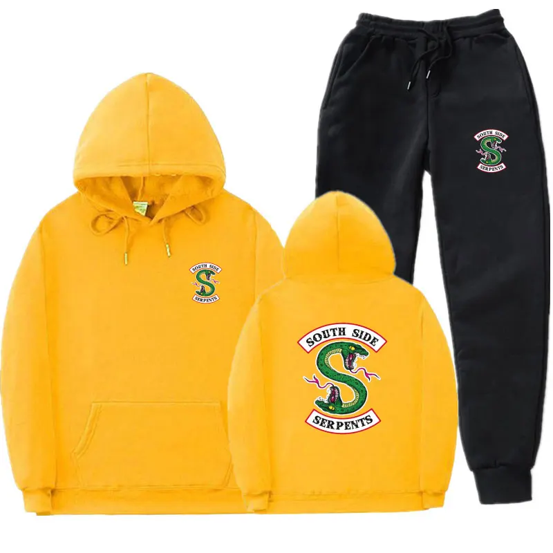 Yellow MK184 Флис ривердейл толстовки и Штаны уличная "South Side serpents" свитер с капюшоном Для мужчин Для женщин спортивный костюм детей постарше мягкие тренировочные Штаны костюм - Цвет: Yellow MK184