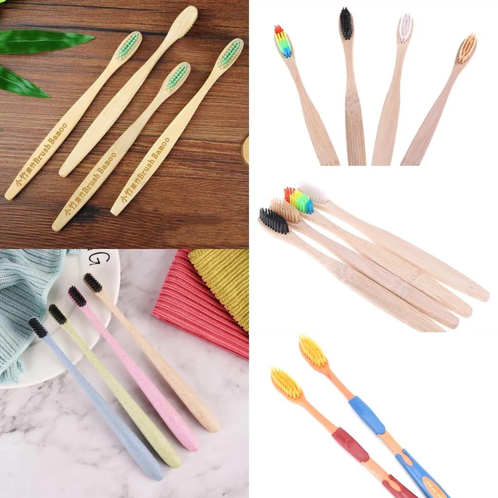 1/4 шт. натурального бамбука ручка Зубная щётка Доступны все цвета радуги
