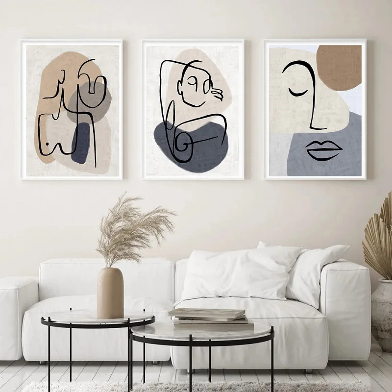 Абстрактная линия цветная фигурка блока обнаженная живопись холст печать