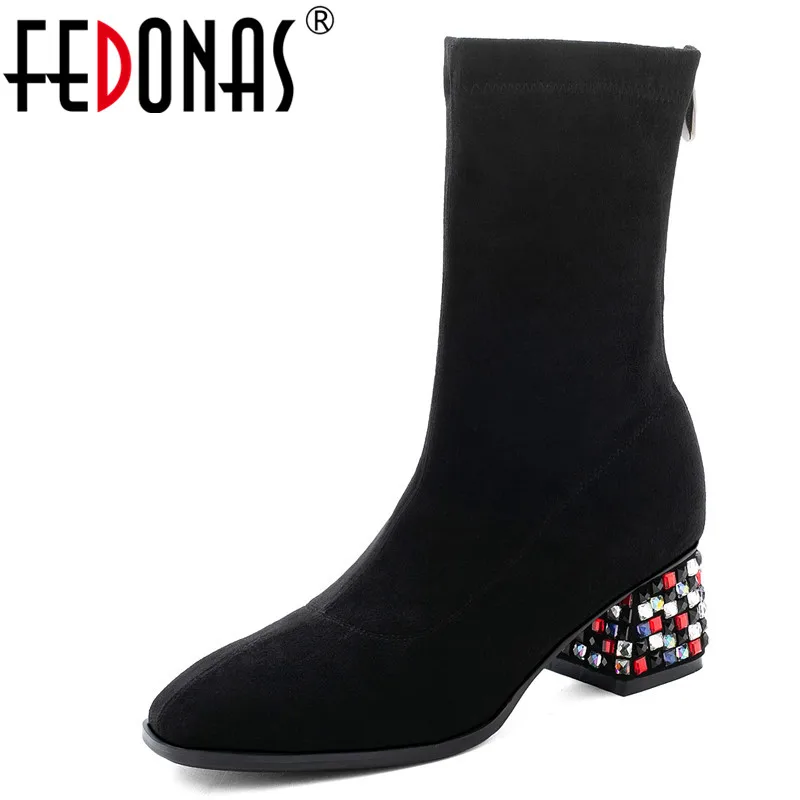 FEDONAS женские классические Стрейчевые ботинки Челси Танцы туфли для выпускного