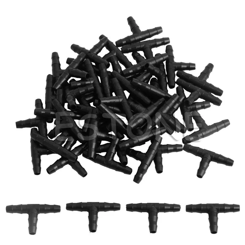 

50pcs Sprinkler Irrigation 4/7mm Tee Pipe Barb Hose Fitting Joiner Drip System T3EC