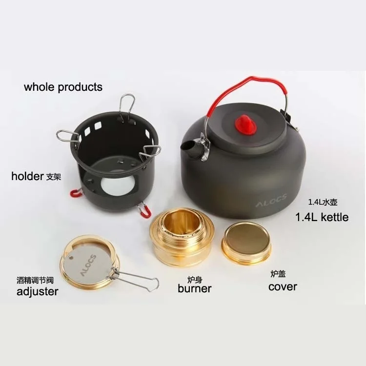 Alocs портативный чайник для кемпинга набор приготовления пищи посуда спиртовая