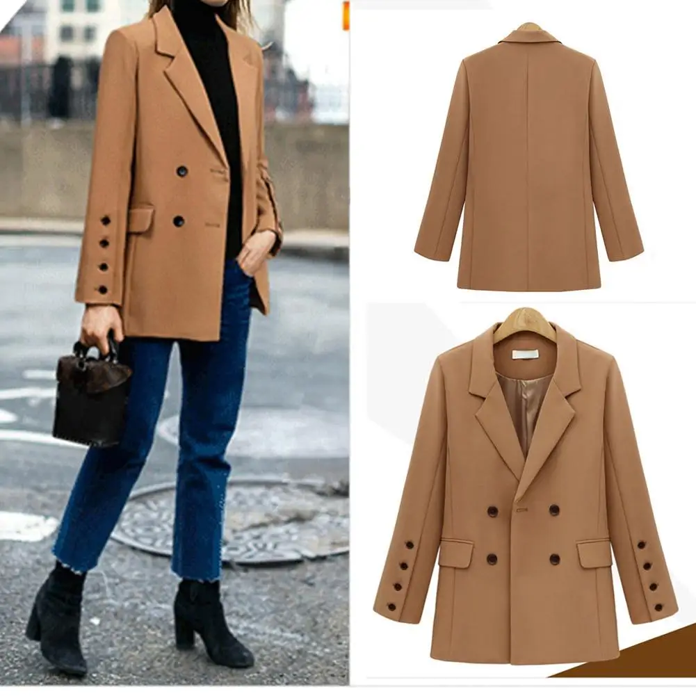 Элегантная Женская Офисная верхняя одежда женский эластичный верблюжий топ с