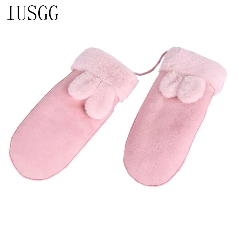 Милые Мультяшные замшевые милые перчатки с кроличьими ушками женские зимние