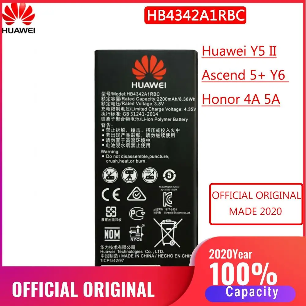 HB4342A1RBC Оригинальный аккумулятор для Huawei Y5II Y5 II Ascend 5 + Y6 Honor 4A SCL TL00 5A LYO L21 сменные