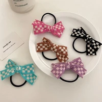 cute small plaid bow butterfly elastic hair band dot solid striped plaid rubber circle for girl ponytail holder hair accessories