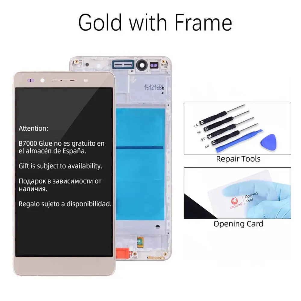 Дисплей для HUAWEI Honor 7 LCD в сборе с тачскрином на рамке 5.2'' белый золото черный - Цвет: Gold with Frame