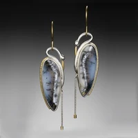 retro style jewelry unique lady earrings for women vintage bird flowers semi precious stones pendant o4d334