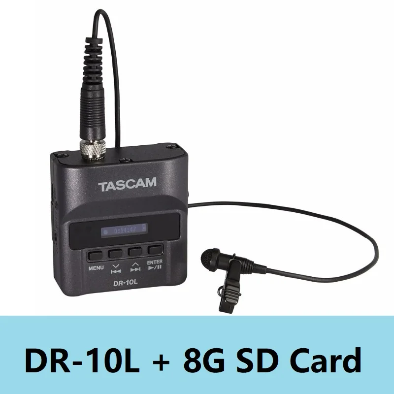 DR-10L and 8G card Tascam DR-10L цифровой аудио рекордер с петличный микрофон, двойной записывающий Карманный регистратор для кинематографиста, видеографа, свадьбы - Цвет: DR-10L and 8G card