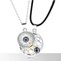 100 languages magnet necklace projection stone sun moon couple necklace wholesale magnet jewelry pendant accessories men women