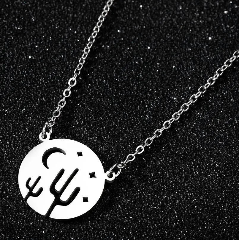 Sinogaa простое ожерелье с подвеской Звезда Луна кактус для женщин бижутерия