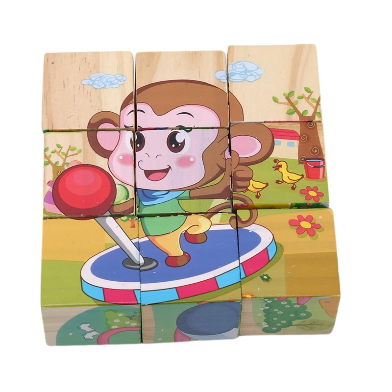 

Детский деревянный пазл с мультяшными животными, 6-сторонняя головоломка с мудростью, одиночная 3D головоломка, Игрушки для раннего развития...