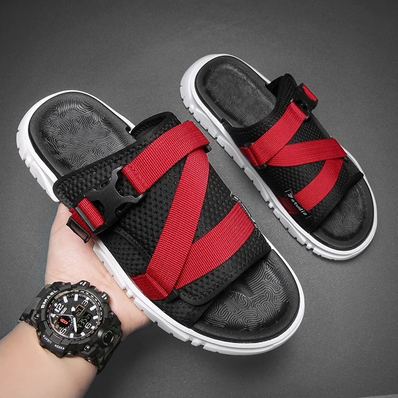 Мужские и женские пляжные шлепанцы Простые сандалии с принтом Нескользящие