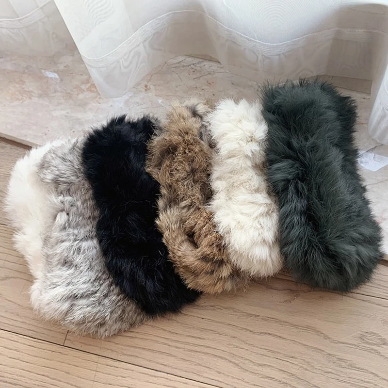 

Fluffy Luxury Hair Accessories Natural Fur Hairbands Wide Brimmed Plush Headband Elastic Hair Band Real Rabbit Fur Headband