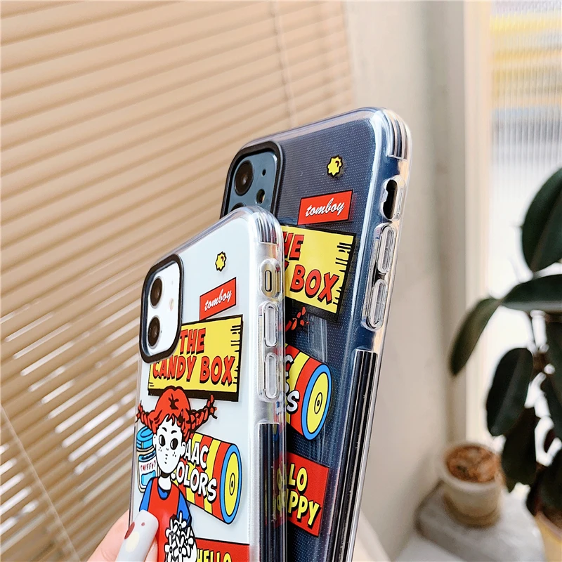 

Cute Cartoon Anime Girl Phone Cases on For iPhone 12 Mini 11 Pro XS MAX X XR 7 8 Plus SE 2020 Double Color Soft Tpu Cover Funda