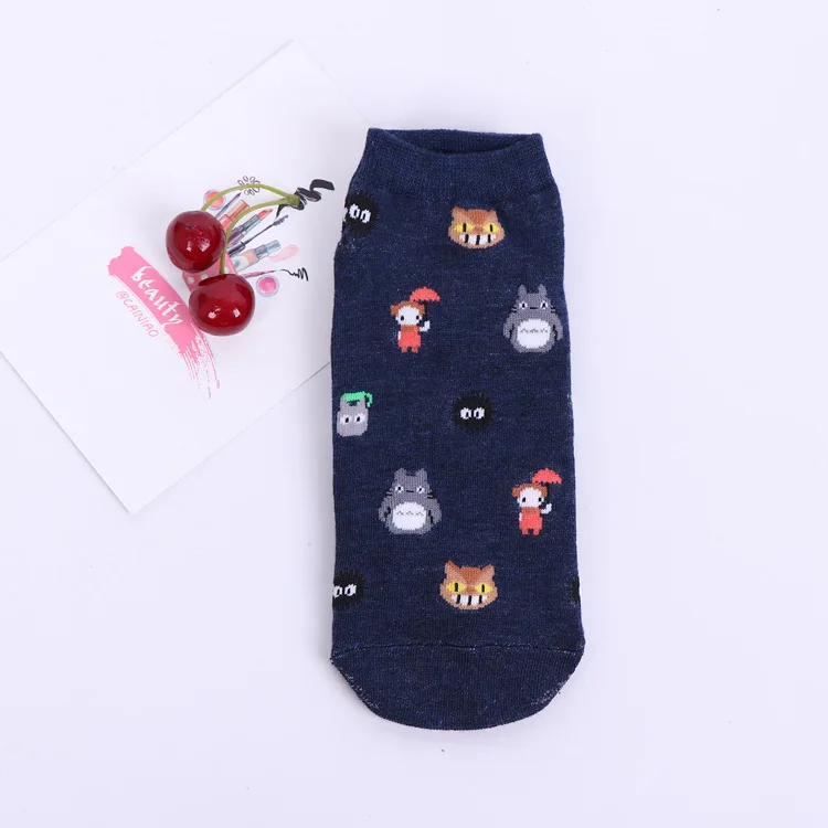 Летние женские носки из хлопка с рисунком Тоторо Kawaii Cat Umbrella Chinchillas Little Totoro, забавные носки для девочек на каждый день, новинка - Цвет: E